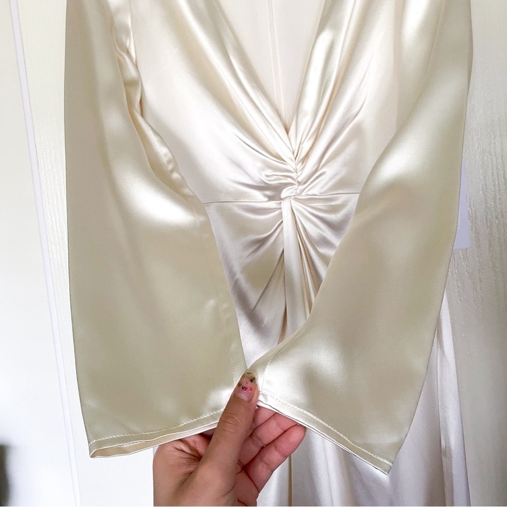 Reformation Dress Delphi Silk Slit Long-Sleeve Wedding‎ Maxi Ivory 2 FLAW - Picture 4 of 14